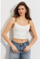 Kadın Ekru Zincir Askılı Astarlı Crop Bluz LİT109