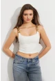 Kadın Ekru Zincir Askılı Astarlı Crop Bluz LİT109