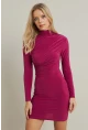 Kadın Fuşya Büzgülü Dik Yaka Mini Elbise ELT3138-90