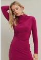 Kadın Fuşya Büzgülü Dik Yaka Mini Elbise ELT3138-90