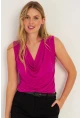 Kadın Fuşya Degaje Yaka Bluz YZ1020