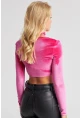 Kadın Fuşya Kare Yaka Boyunluklu Kadife Crop Bluz B2867
