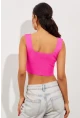 Kadın Fuşya Triko Crop Atlet YV118