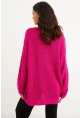 Kadın Fuşya V Yaka Salaş Oversize Triko Tunik SMT158