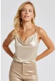 Kadın Gold Rengi Degaje Yaka Lurex Bluz LPP1250