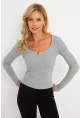 Kadın Gri Aksesuarlı Kaşkorse Bluz RLO17