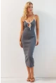 Kadın Gri Biyeli Kaşkorse Midi Elbise XL2024