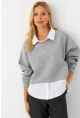 Kadın Gri Gömlek Detaylı Sweatshirt MAYD21