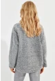 Kadın Gri Kanguru Cep Peluş Sweatshirt Q978