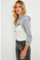 Kadın Gri Kapüşonlu Crop Sweatshirt  TF03