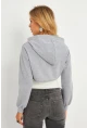 Kadın Gri Kapüşonlu Crop Sweatshirt  TF03