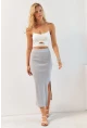 Kadın Gri Kaşkorse Midi Etek XL2034