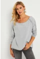 Kadın Gri Kayık Yaka Ters Dikişli Sweatshirt TF10