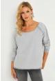 Kadın Gri Kayık Yaka Ters Dikişli Sweatshirt TF10