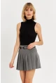 Kadın Gri Kemerli Pilili Mini Etek ELA6024