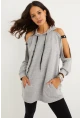 Kadın Gri Kolları Açık Kapüşonlu Sweatshirt Yİ2356