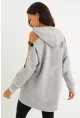 Kadın Gri Kolları Açık Kapüşonlu Sweatshirt Yİ2356