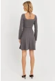 Kadın Gri Önü Bağlamalı Mini Elbise TF59