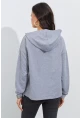 Kadın Gri Önü Pencereli Kapüşonlu Sweatshirt Yİ2486