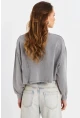 Kadın Gri Salaş Crop Sweatshirt ZH08