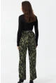 Kadın Haki Batik Desenli Saten Pantolon CAR1069