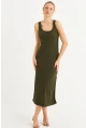 Kadın Haki Düğme Detaylı Kaşkorse Midi Elbise EY2837