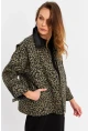 Kadın Haki Leopar Denim Ceket MELT1174