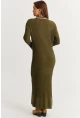 Kadın Haki Polo Yaka Triko Maxi Elbise MNUV17