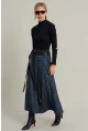 Kadın İndigo Desenli Çan Etek LON3007