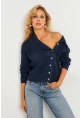 Kadın İndigo Geniş Yakalı Triko Hırka MİW4571