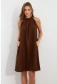Kadın Kahverengi Halter Yaka Midi Elbise NH5029