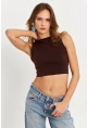 Kadın Kahverengi Sırt Bağlamalı Crop Bluz EY2733