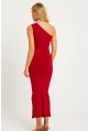 Kadın Kırmızı Büzgülü Yırtmaçlı Midi Elbise MON134