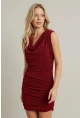 Kadın Kırmızı Degaje Yaka Büzgülü Mini Elbise YEL96