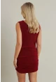 Kadın Kırmızı Degaje Yaka Büzgülü Mini Elbise YEL96
