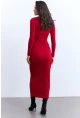 Kadın Kırmızı Drapeli Maxi Elbise LİK12
