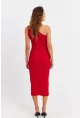 Kadın Kırmızı Düğme Aksesuarlı Kaşkorse Midi Elbise EY3081