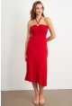 Kadın Kırmızı Halka Detaylı Midi Elbise EY3089