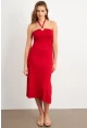 Kadın Kırmızı Halka Detaylı Midi Elbise EY3089