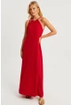Kadın Kırmızı Halter Yaka Bürümcük Midi Elbise EY2788