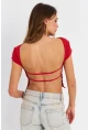 Kadın Kırmızı Sırtı Açık Crop Bluz ZH007