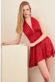 Kadın Kırmızı Sırtı Açık Payetli Astarlı Mini Elbise DCF046