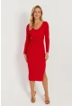 Kadın Kırmızı Sırtı Çapraz Triko Midi Elbise YZ407