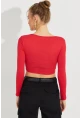 Kadın Kırmızı V Yaka Crop Bluz LPP1241