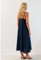 Kadın Lacivert Ayarlanabilir Askılı Midi Keten Elbise DMR355
