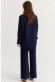 Kadın Lacivert Denim Yakalı İncili Alt Üst Triko Takım MNUV22