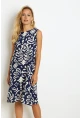 Kadın Lacivert Desenli Cepli Midi Elbise YZ1059