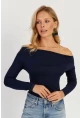 Kadın Lacivert Kayık Yaka Bluz LPP1254