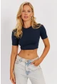 Kadın Lacivert Sırt Dekolteli Crop Bluz CY450