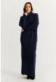 Kadın Lacivert Yakası Fermuarlı Triko Maxi Elbise MNUV10